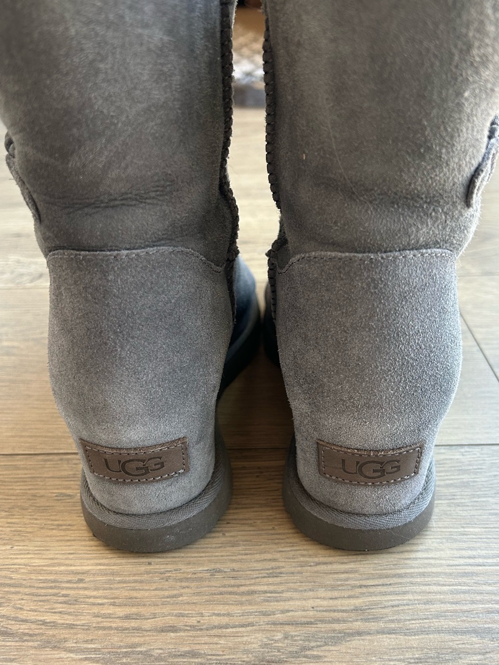 UGG Cozy Women's Gray Suede Wedge Booties with Faux Fur Lining - Picture 3 of 10
